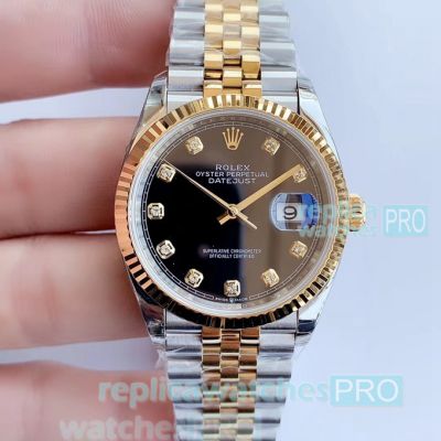 Rolex Presidential Swiss Replica Datejust Jubilee Watch Black Dial 2-Tone Yellow Gold - EW Factory